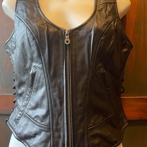 Harley-Davidson Embroidered Leather Vest Sz Small